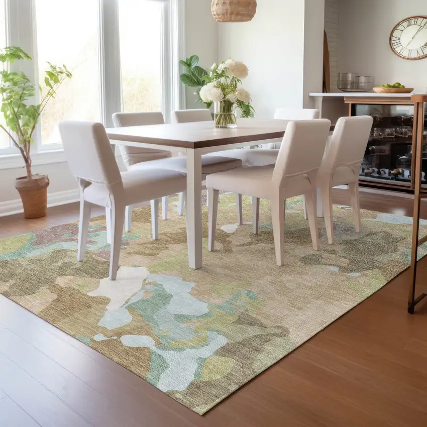 Beige Ivory And Plum Abstract Washable Indoor Outdoor Area Rug Photo 8