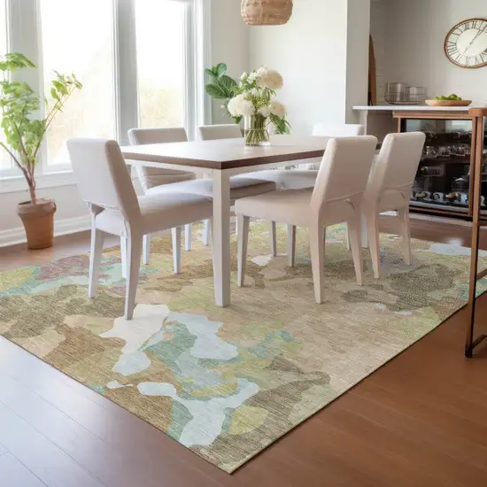 Beige Ivory And Plum Abstract Washable Indoor Outdoor Area Rug Photo 8