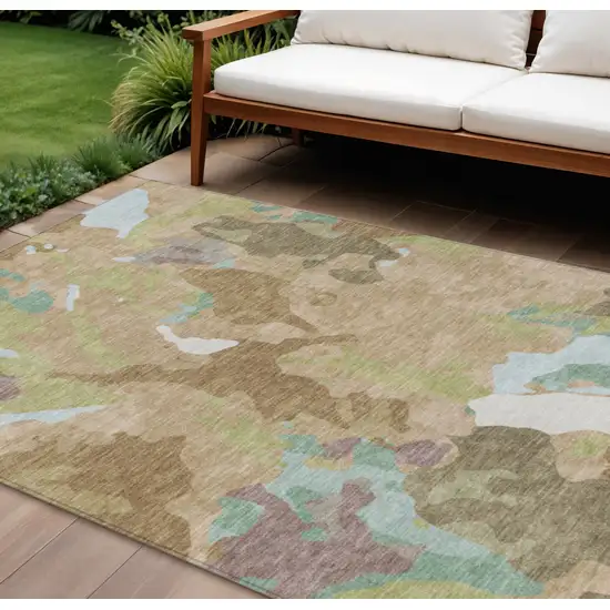 Beige Ivory And Plum Abstract Washable Indoor Outdoor Area Rug Photo 2