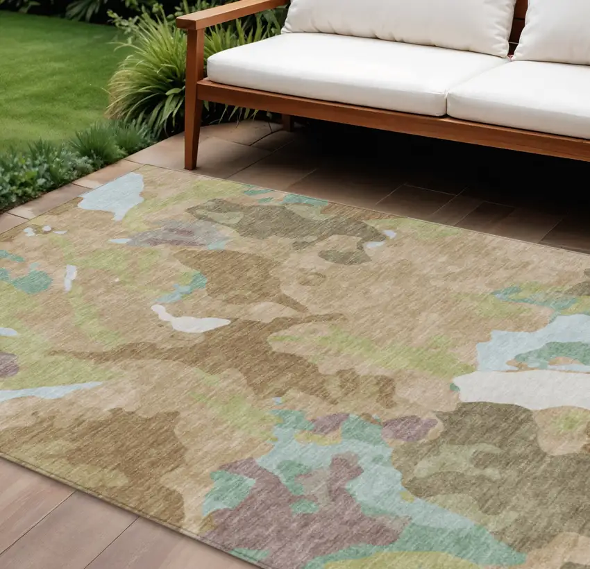 Beige Ivory And Plum Abstract Washable Indoor Outdoor Area Rug Photo 2