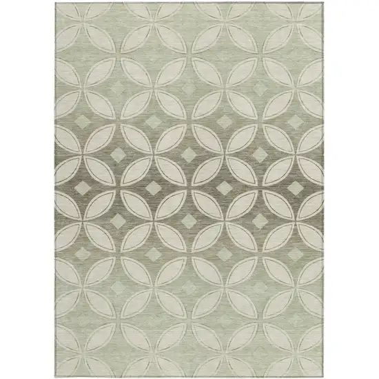 Beige Ivory And Sage Geometric Washable Indoor Outdoor Area Rug Photo 3