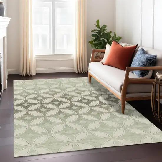 Beige Ivory And Sage Geometric Washable Indoor Outdoor Area Rug Photo 6