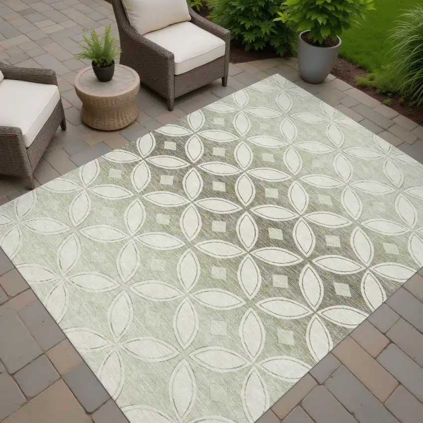 Beige Ivory And Sage Geometric Washable Indoor Outdoor Area Rug Photo 7