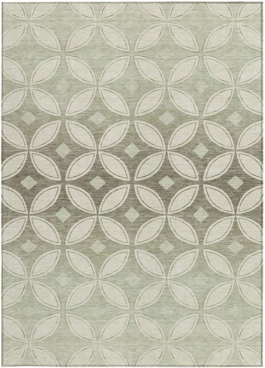 Beige Ivory And Sage Geometric Washable Indoor Outdoor Area Rug Photo 3