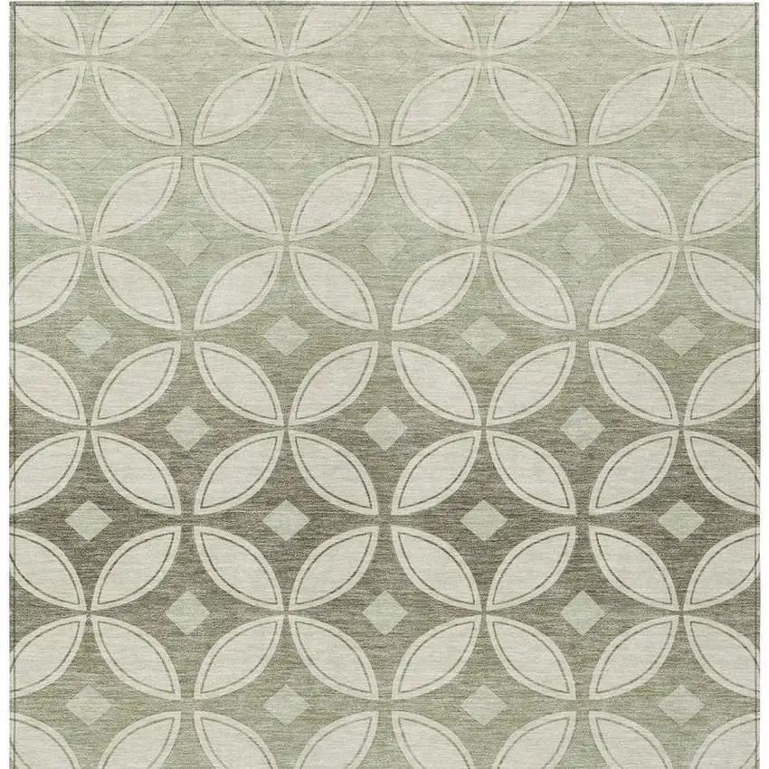 Beige Ivory And Sage Geometric Washable Indoor Outdoor Area Rug Photo 3