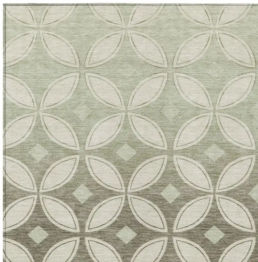 Beige Ivory And Sage Geometric Washable Indoor Outdoor Area Rug Photo 2