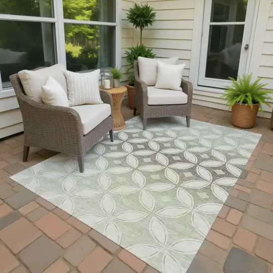 Beige Ivory And Sage Geometric Washable Indoor Outdoor Area Rug Photo 4