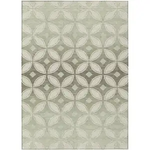 Photo of Beige Ivory And Sage Geometric Washable Indoor Outdoor Area Rug