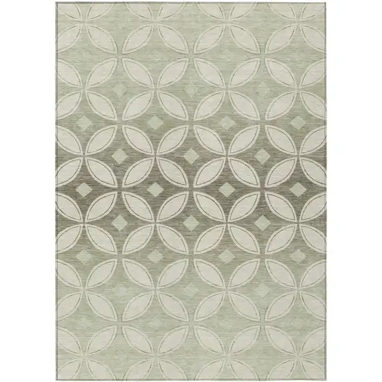 Beige Ivory And Sage Geometric Washable Indoor Outdoor Area Rug Photo 1