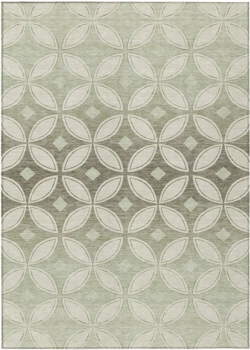 Beige Ivory And Sage Geometric Washable Indoor Outdoor Area Rug Photo 1