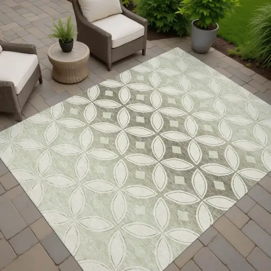 Beige Ivory And Sage Geometric Washable Indoor Outdoor Area Rug Photo 7