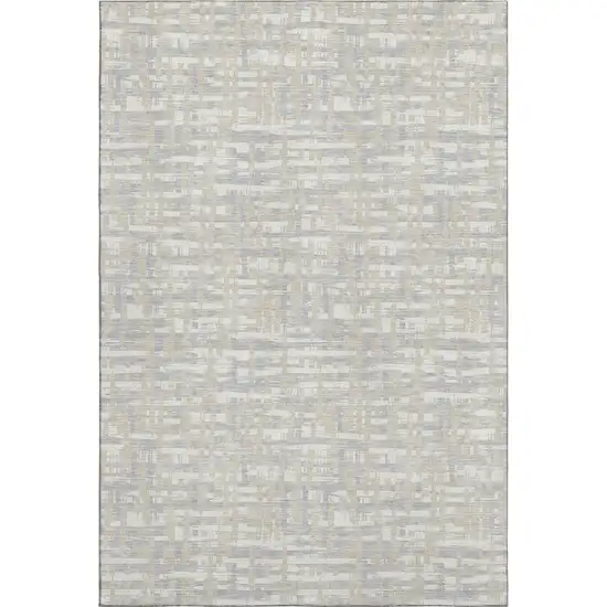 Beige Ivory And Silver Abstract Geometric Washable Area Rug With UV Protection Photo 1