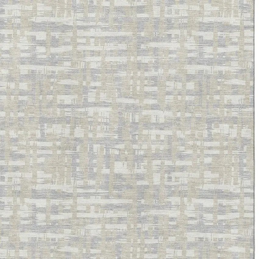 Beige Ivory And Silver Abstract Geometric Washable Area Rug With UV Protection Photo 2