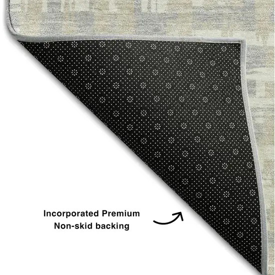 Beige Ivory And Silver Abstract Geometric Washable Area Rug With UV Protection Photo 6