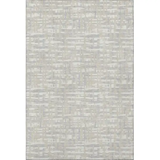 Beige Ivory And Silver Abstract Geometric Washable Area Rug With UV Protection Photo 3