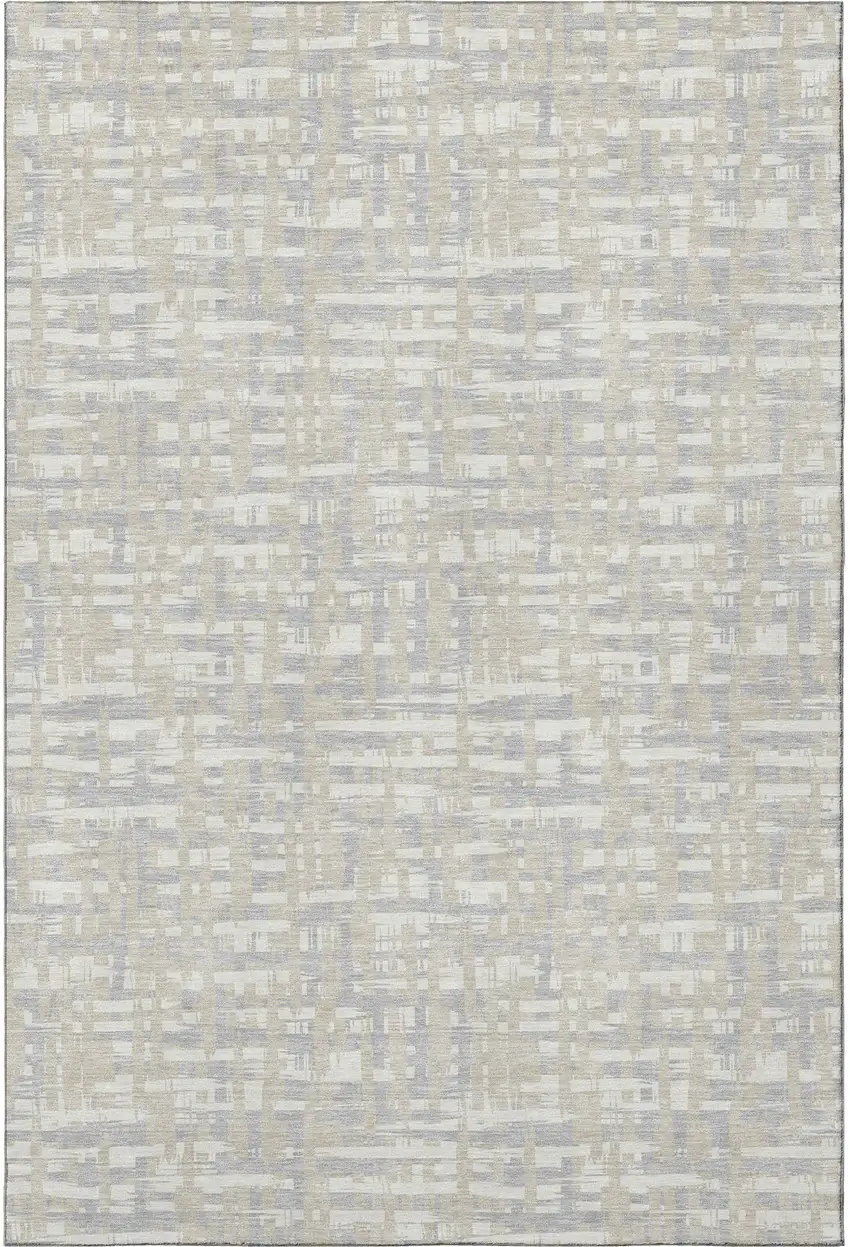 Beige Ivory And Silver Abstract Geometric Washable Area Rug With UV Protection Photo 3