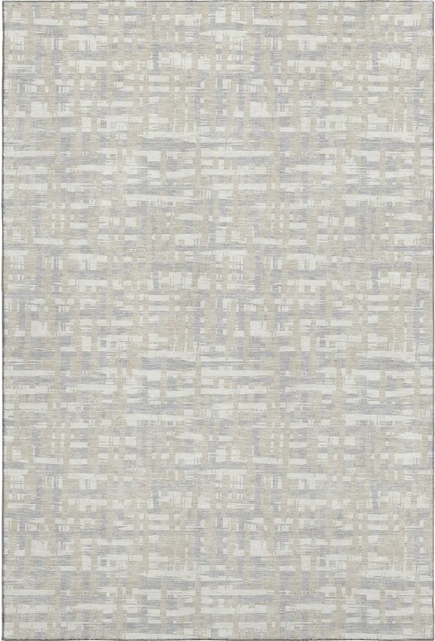 Beige Ivory And Silver Abstract Geometric Washable Area Rug With UV Protection Photo 1