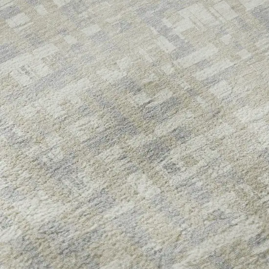 Beige Ivory And Silver Abstract Geometric Washable Area Rug With UV Protection Photo 9