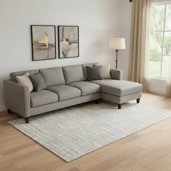 Beige Ivory And Silver Abstract Geometric Washable Area Rug With UV Protection Photo 2