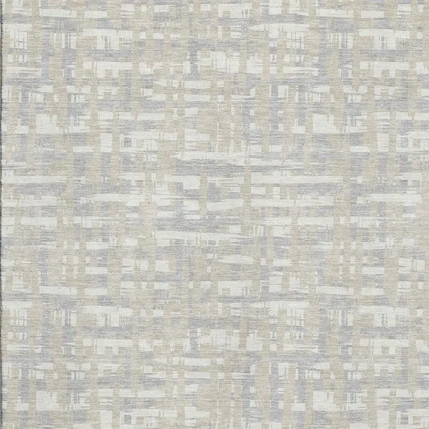 Beige Ivory And Silver Abstract Geometric Washable Area Rug With UV Protection Photo 2
