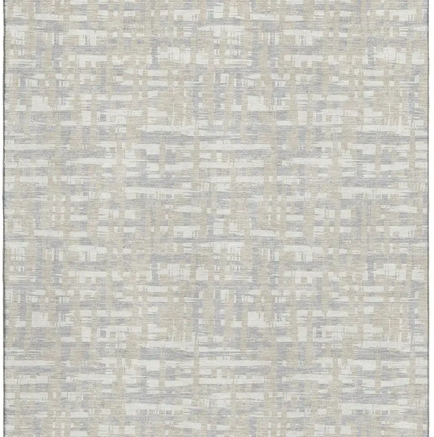 Beige Ivory And Silver Abstract Geometric Washable Area Rug With UV Protection Photo 3