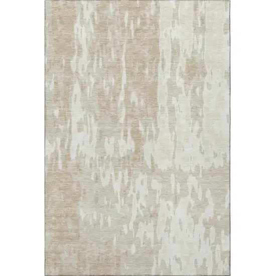 Beige Ivory And Tan Abstract Washable Area Rug With UV Protection Photo 2