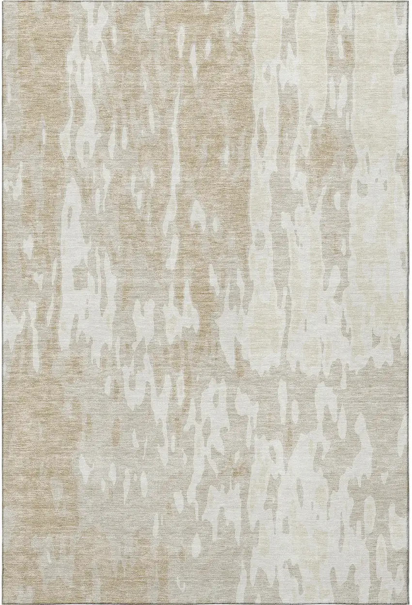Beige Ivory And Tan Abstract Washable Area Rug With UV Protection Photo 2