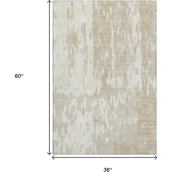 Beige Ivory And Tan Abstract Washable Area Rug With UV Protection Photo 9