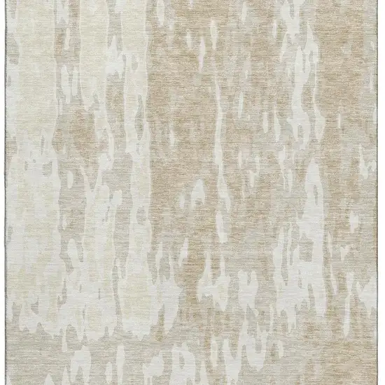 Beige Ivory And Tan Abstract Washable Area Rug With UV Protection Photo 3