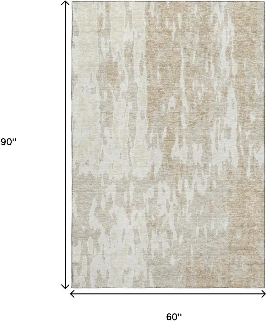Beige Ivory And Tan Abstract Washable Area Rug With UV Protection Photo 8