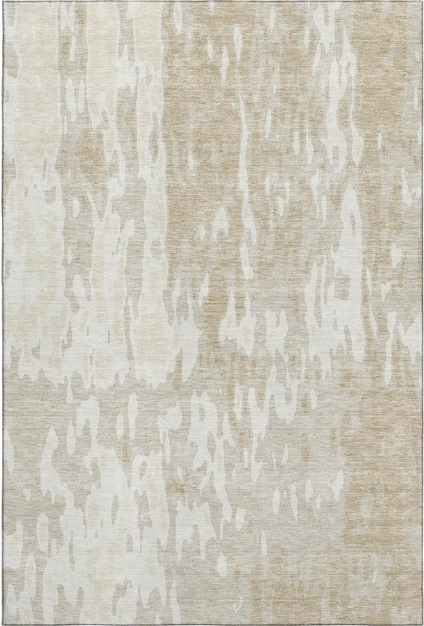 Beige Ivory And Tan Abstract Washable Area Rug With UV Protection Photo 1