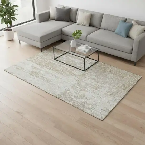 Beige Ivory And Tan Abstract Washable Area Rug With UV Protection Photo 2