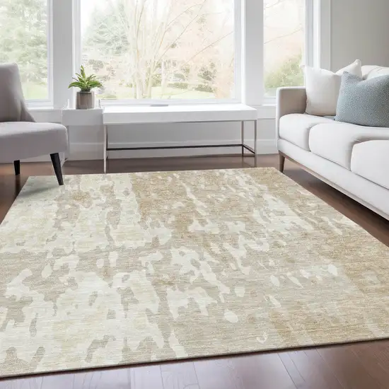 Beige Ivory And Tan Abstract Washable Area Rug With UV Protection Photo 5