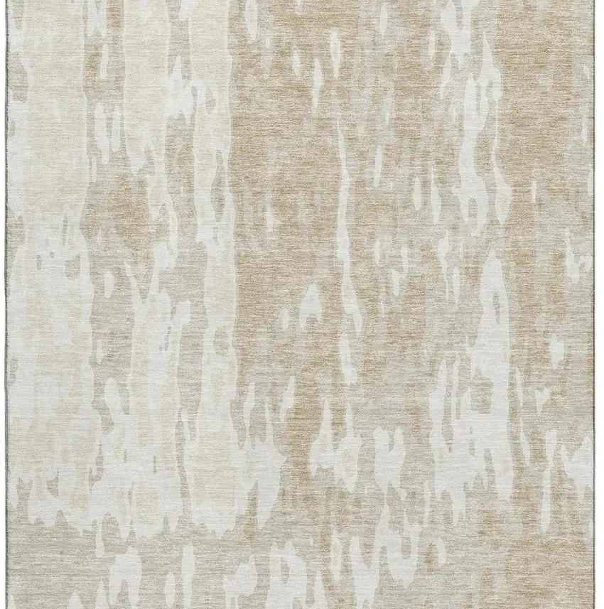 Beige Ivory And Tan Abstract Washable Area Rug With UV Protection Photo 3