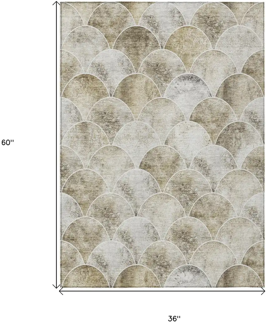 Beige Ivory And Tan Abstract Washable Indoor Outdoor Area Rug Photo 3