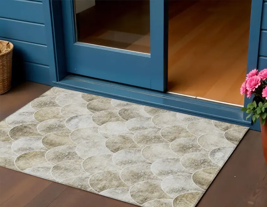 Beige Ivory And Tan Abstract Washable Indoor Outdoor Area Rug Photo 1