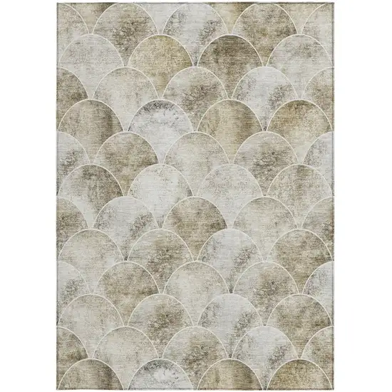 Beige Ivory And Tan Abstract Washable Indoor Outdoor Area Rug Photo 6