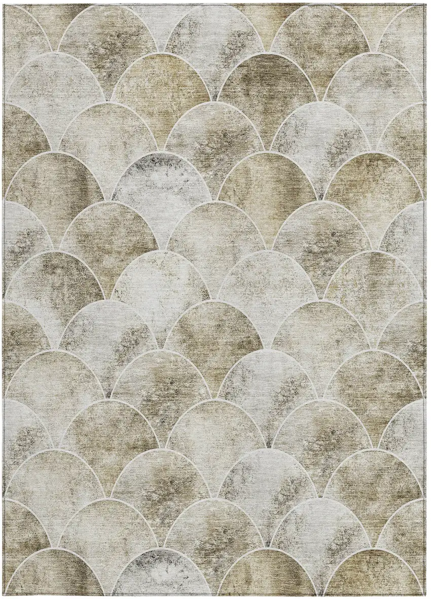 Beige Ivory And Tan Abstract Washable Indoor Outdoor Area Rug Photo 6