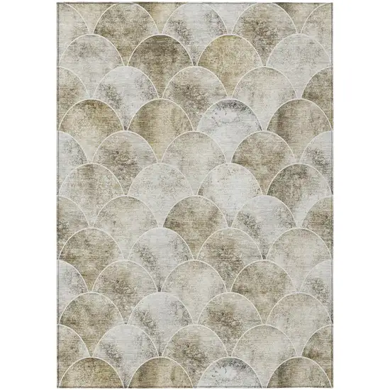 Beige Ivory And Tan Abstract Washable Indoor Outdoor Area Rug Photo 2