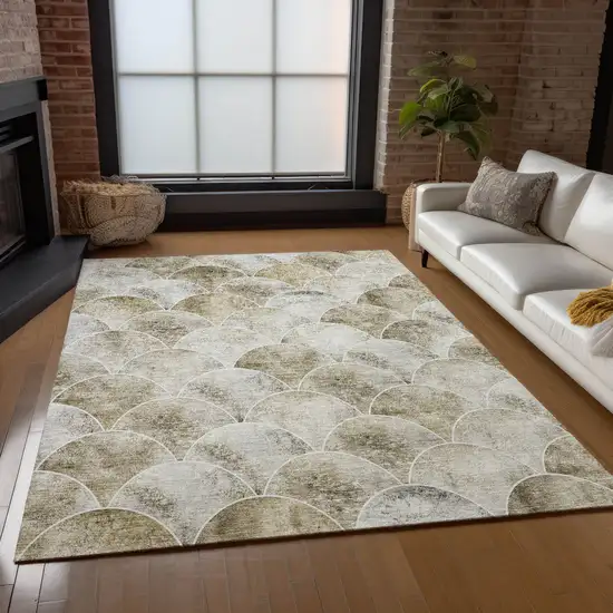 Beige Ivory And Tan Abstract Washable Indoor Outdoor Area Rug Photo 8
