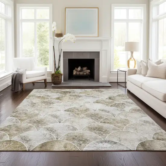 Beige Ivory And Tan Abstract Washable Indoor Outdoor Area Rug Photo 7