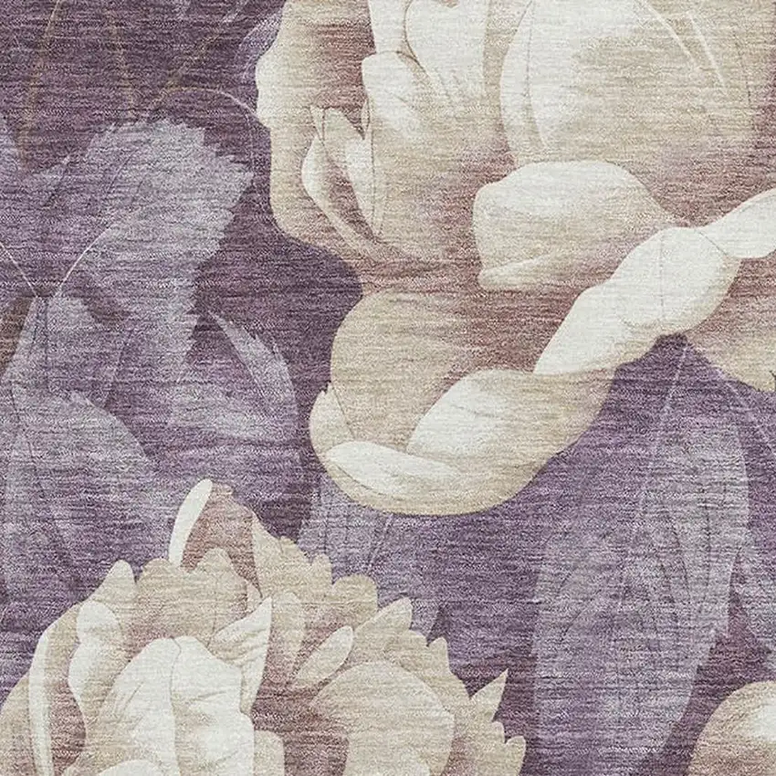 Beige Ivory And Tan Floral Washable Area Rug With UV Protection Photo 2