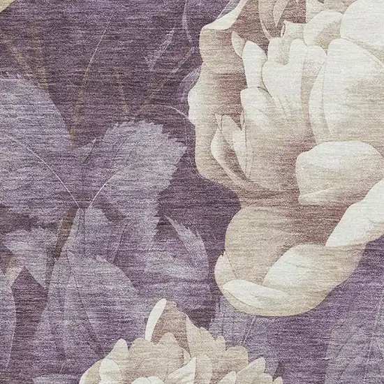 Beige Ivory And Tan Floral Washable Area Rug With UV Protection Photo 2