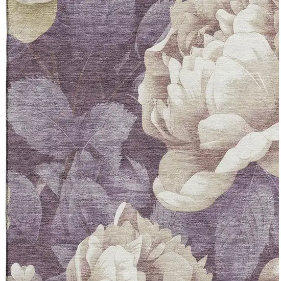 Beige Ivory And Tan Floral Washable Area Rug With UV Protection Photo 3