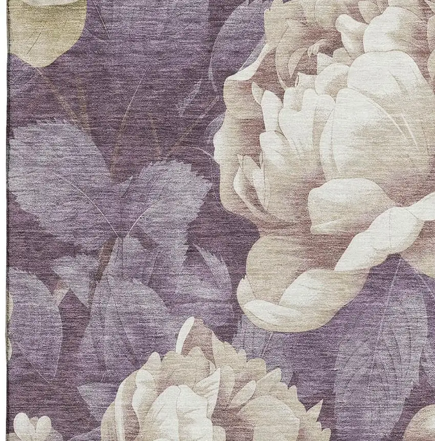 Beige Ivory And Tan Floral Washable Area Rug With UV Protection Photo 3