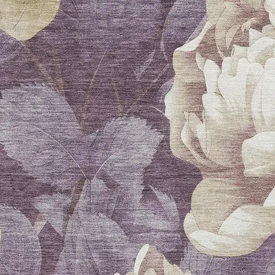 Beige Ivory And Tan Floral Washable Area Rug With UV Protection Photo 2