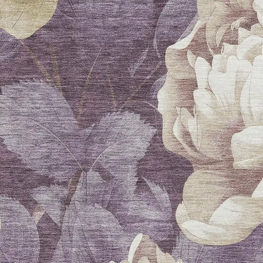 Beige Ivory And Tan Floral Washable Area Rug With UV Protection Photo 2