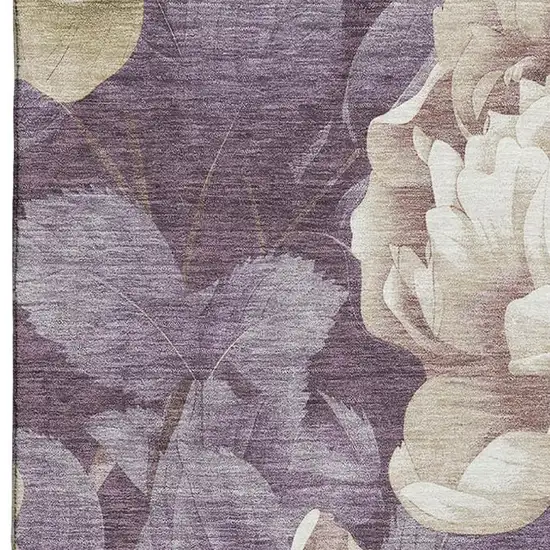 Beige Ivory And Tan Floral Washable Area Rug With UV Protection Photo 2