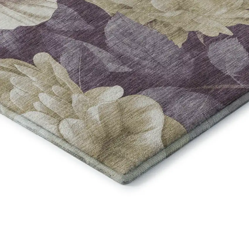 Beige Ivory And Tan Floral Washable Area Rug With UV Protection Photo 7