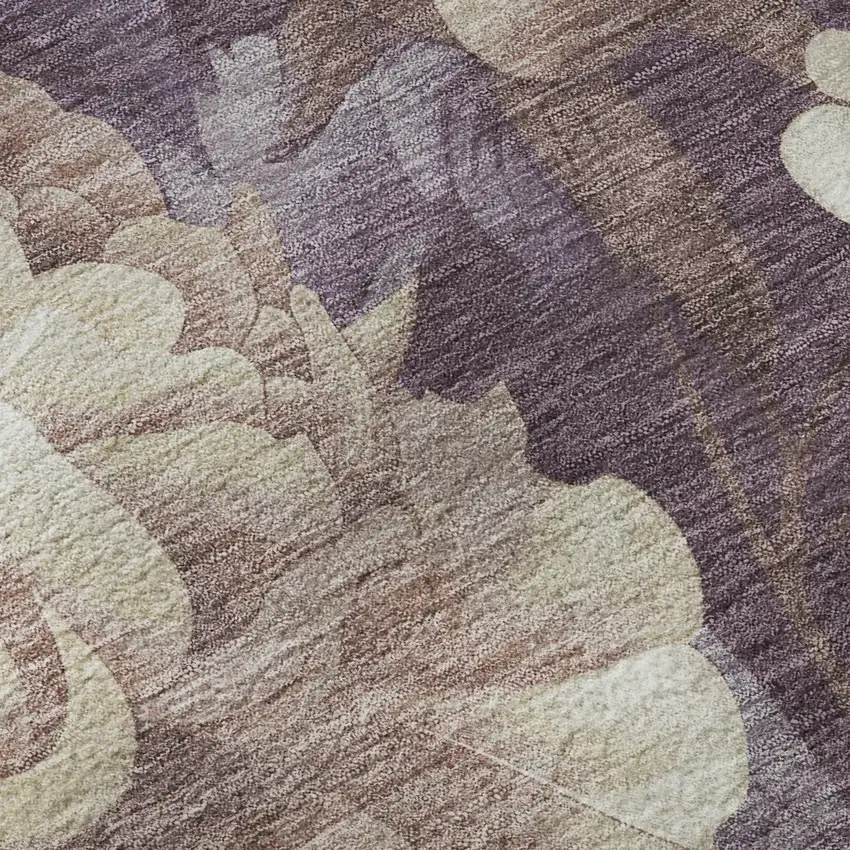 Beige Ivory And Tan Floral Washable Area Rug With UV Protection Photo 9